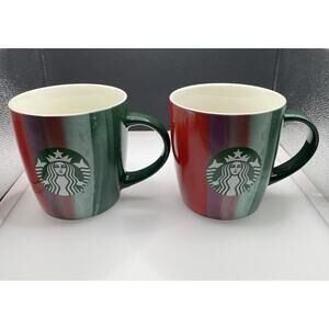Starbucks Christmas Coffee Mugs Cups. 2021 Set of 2 Paint Stripes 12 oz